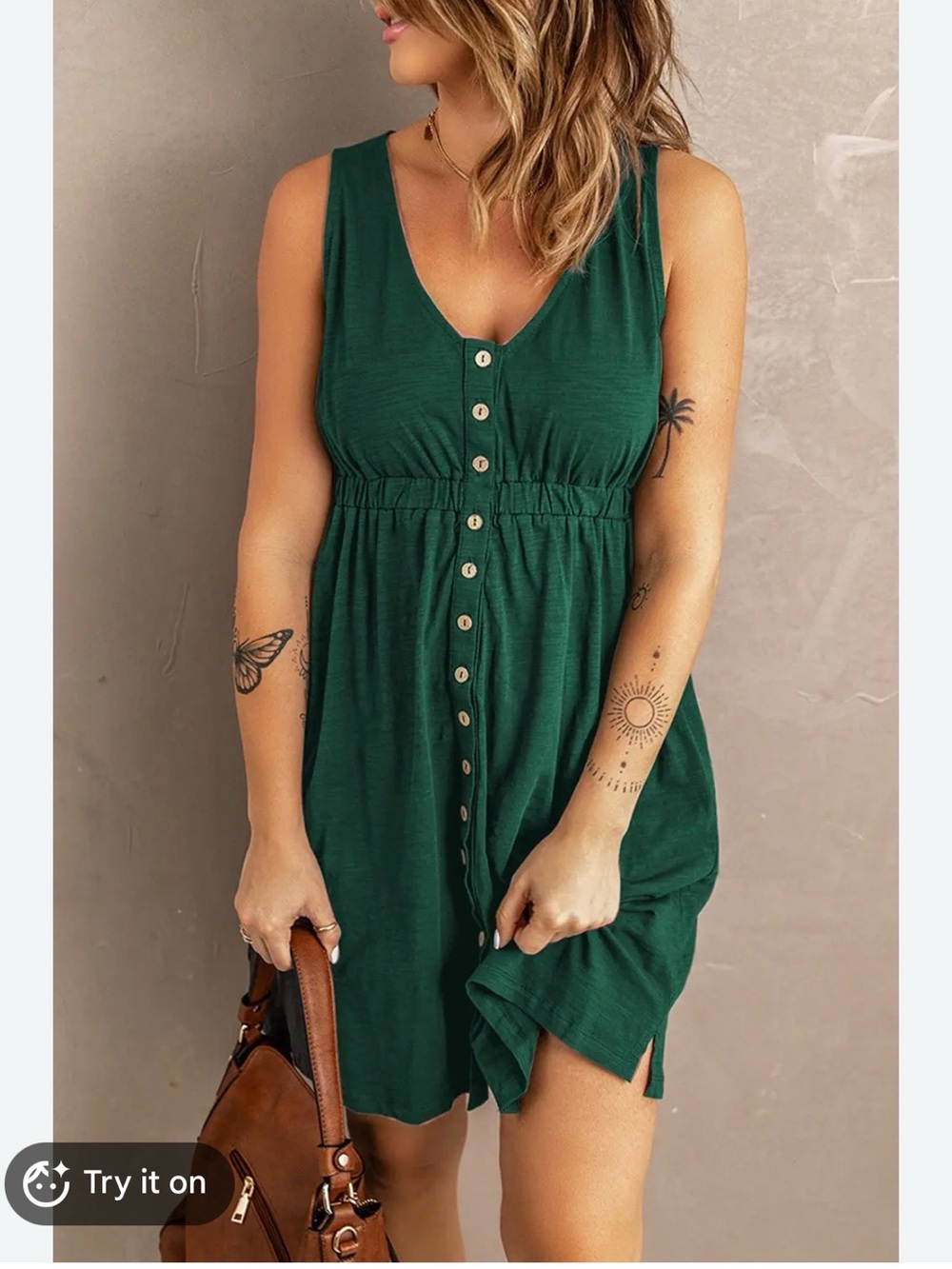 2 for $15 sale: BTFBM dark green scoop neck faux button down tank dress - L